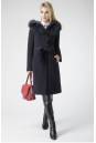 Женское пальто из текстиля с капюшоном, отделка песец 3000573