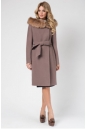 Женское пальто из текстиля с капюшоном, отделка енот 3000576