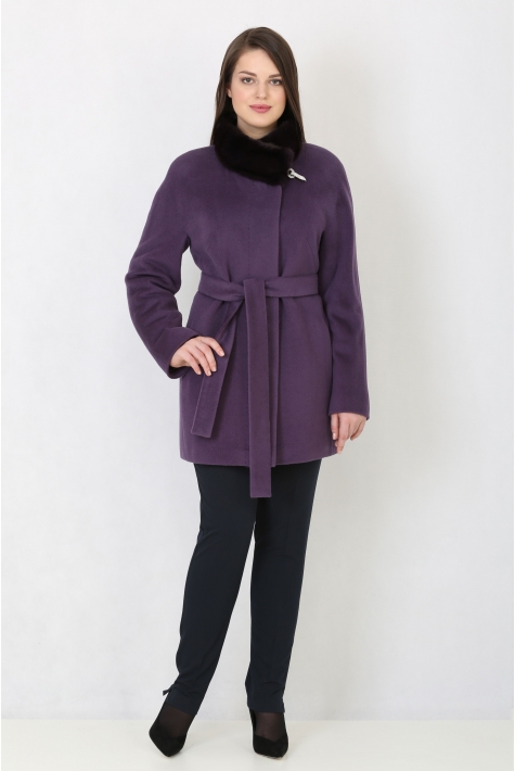 Женское пальто из текстиля с воротником, отделка норка 3000585