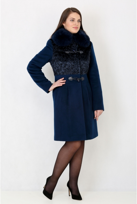 Женское пальто из текстиля с воротником, отделка песец 3000595