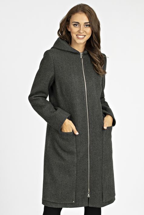 Женское пальто из текстиля с капюшоном 3000825