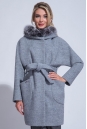 Женское пальто из текстиля с капюшоном, отделка песец 3000839