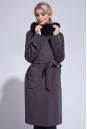 Женское пальто из текстиля с капюшоном, отделка песец 3000847