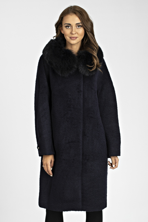 Женское пальто из текстиля с воротником, отделка песец 3000853