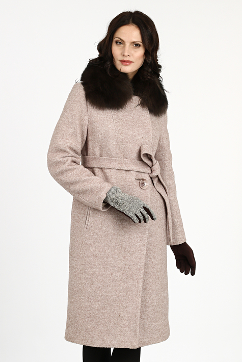 Женское пальто из текстиля с воротником, отделка песец 3000857