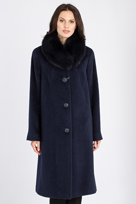 Женское пальто из текстиля с воротником, отделка песец 3000859