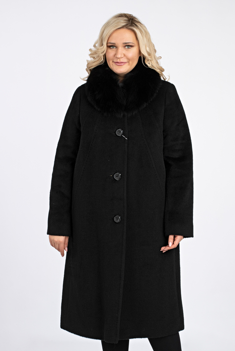 Женское пальто из текстиля с воротником, отделка песец 3000860