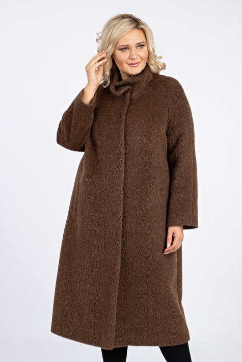 Женское пальто из текстиля с воротником, отделка песец 3000862