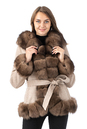 Женское пальто из текстиля с капюшоном, отделка песец 3000888