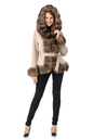 Женское пальто из текстиля с капюшоном, отделка песец 3000888-2