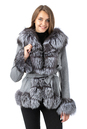 Женское пальто из текстиля с капюшоном, отделка чернобурка 3000889