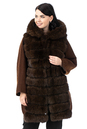 Женское пальто из текстиля с капюшоном, отделка песец 3000893