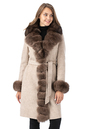 Женское пальто из текстиля с воротником, отделка песец 3000898