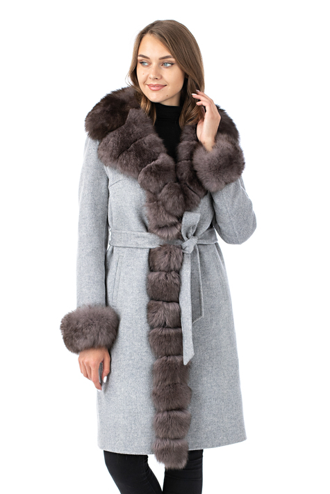 Женское пальто из текстиля с воротником, отделка песец 3000899