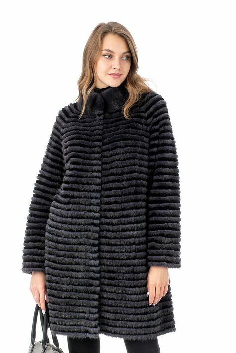 Женское пальто из текстиля с воротником, отделка норка 3000900
