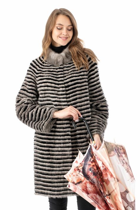Женское пальто из текстиля и норки с воротником 3000901