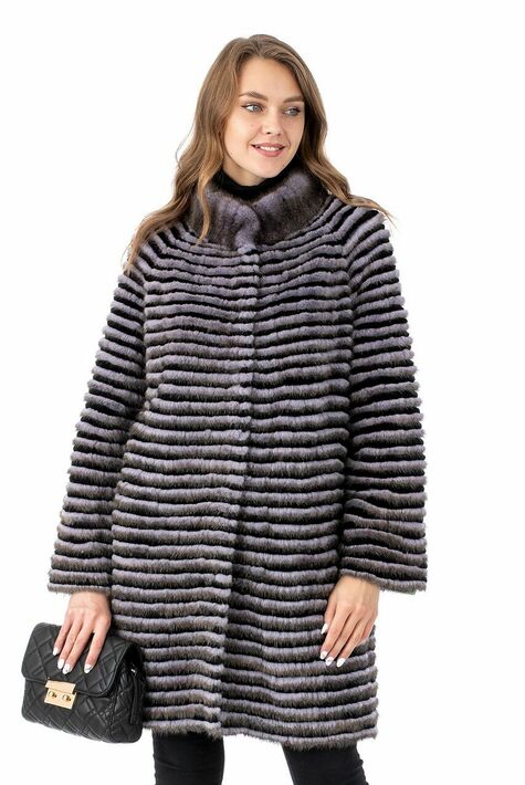 Женское пальто из текстиля и норки с воротником 3000903