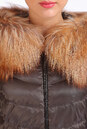 Пуховик женский из текстиля с капюшоном, отделка натуральным мехом лисы 2100206-4