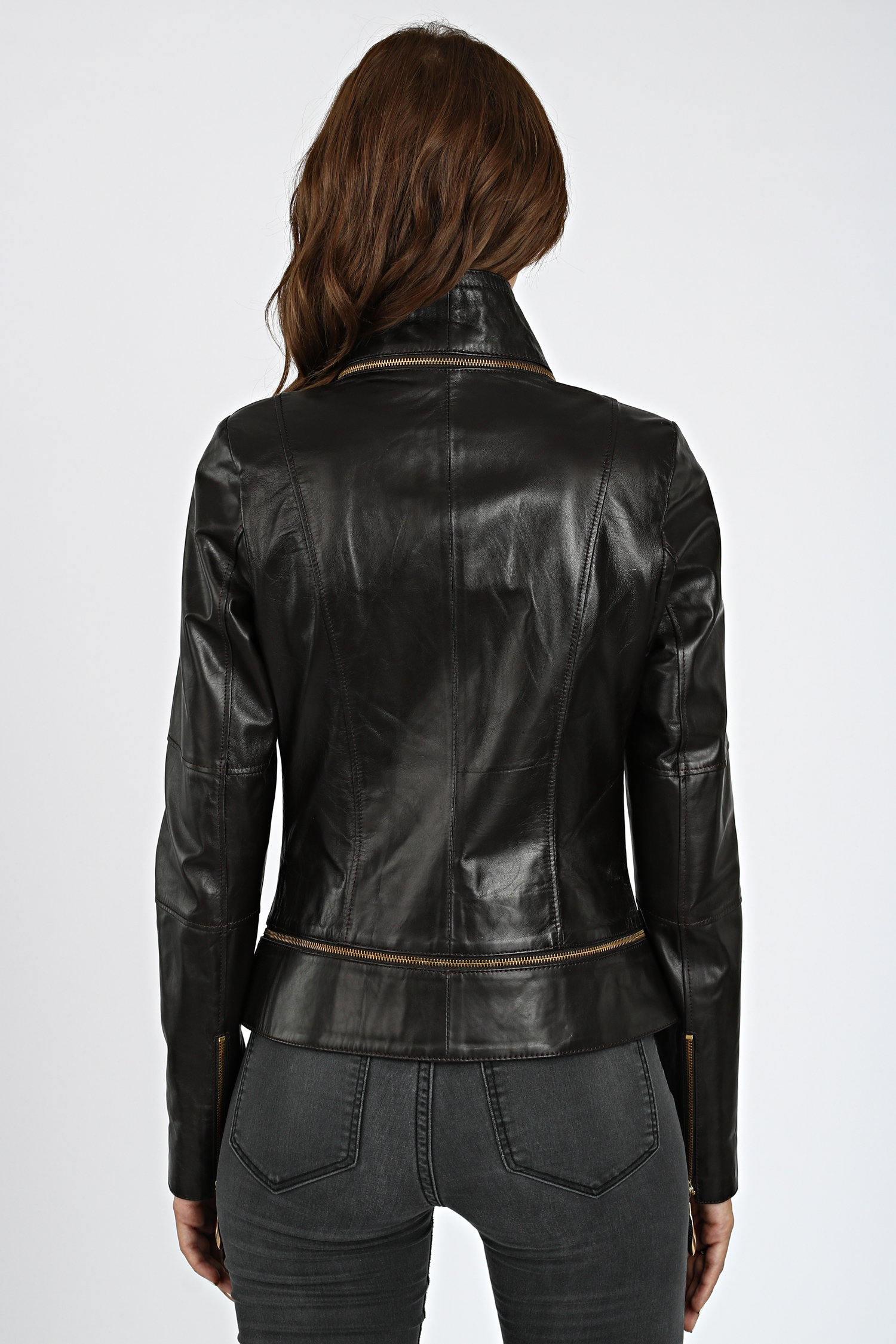 Женская кожаная куртка из натуральной кожи с воротником, без отделки