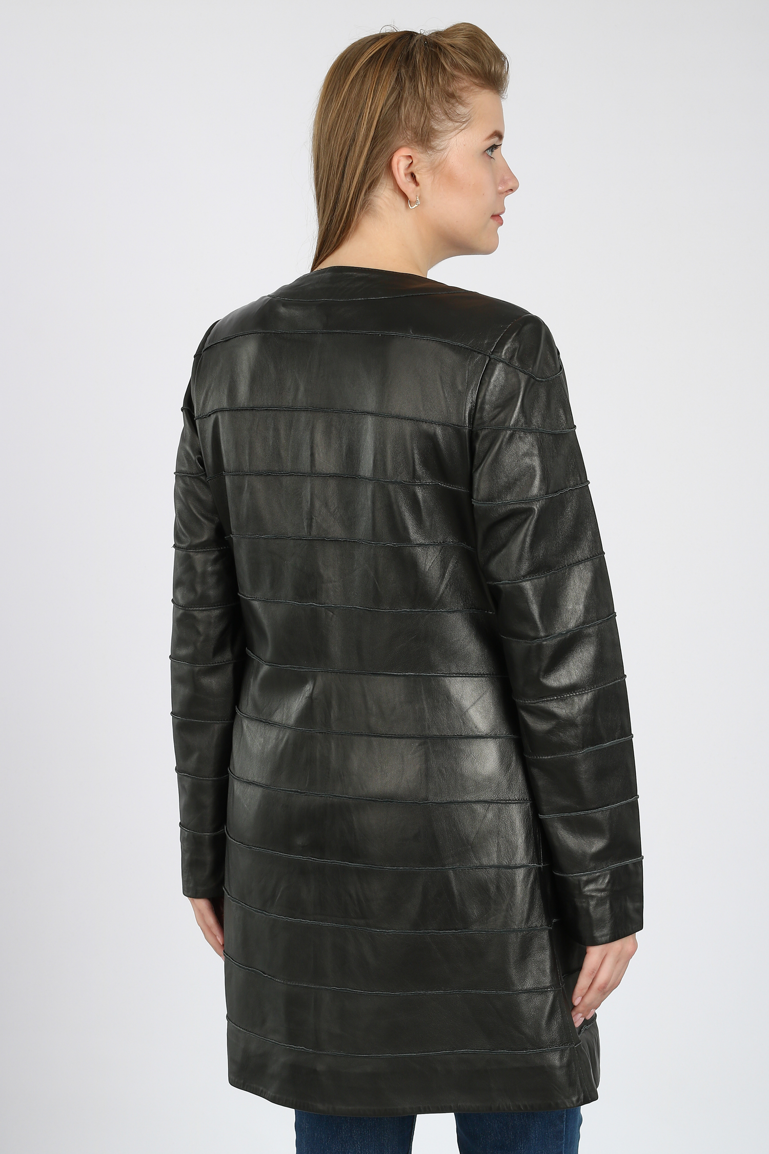 Женская кожаная куртка из натуральной кожи без воротника, без отделки