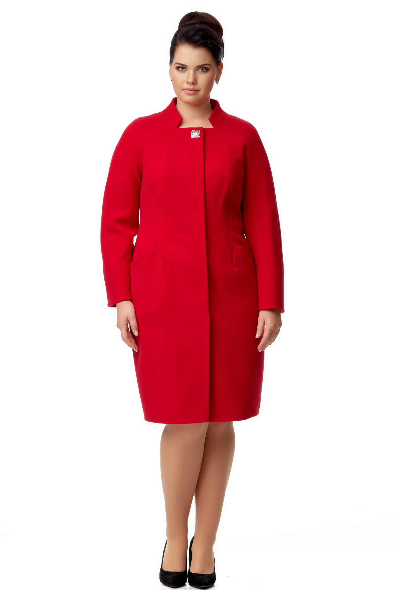 Женское пальто из текстиля с воротником МОСМЕХА красный 8000934 