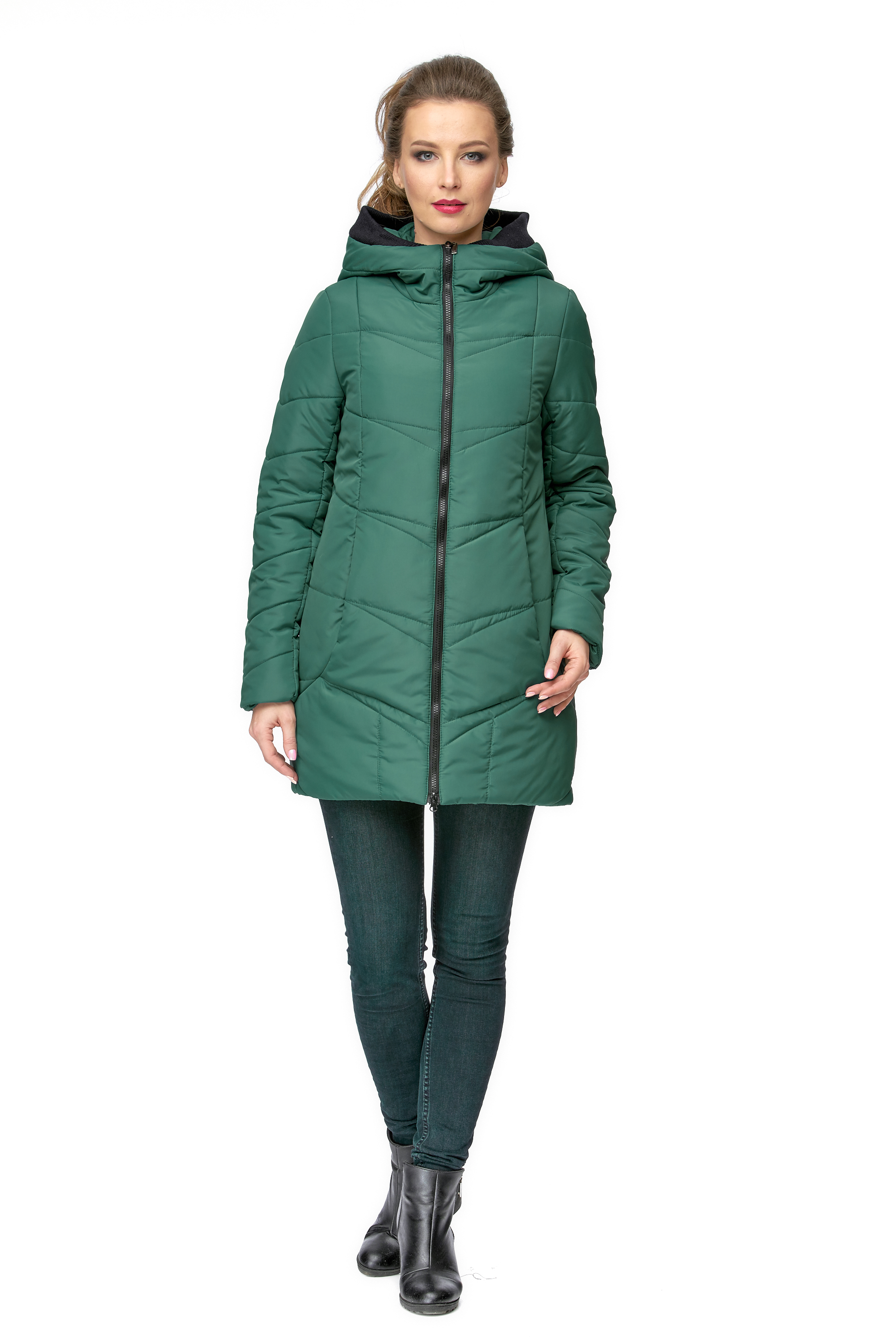 Куртка женская из текстиля с капюшоном МОСМЕХА зеленый 8001009 