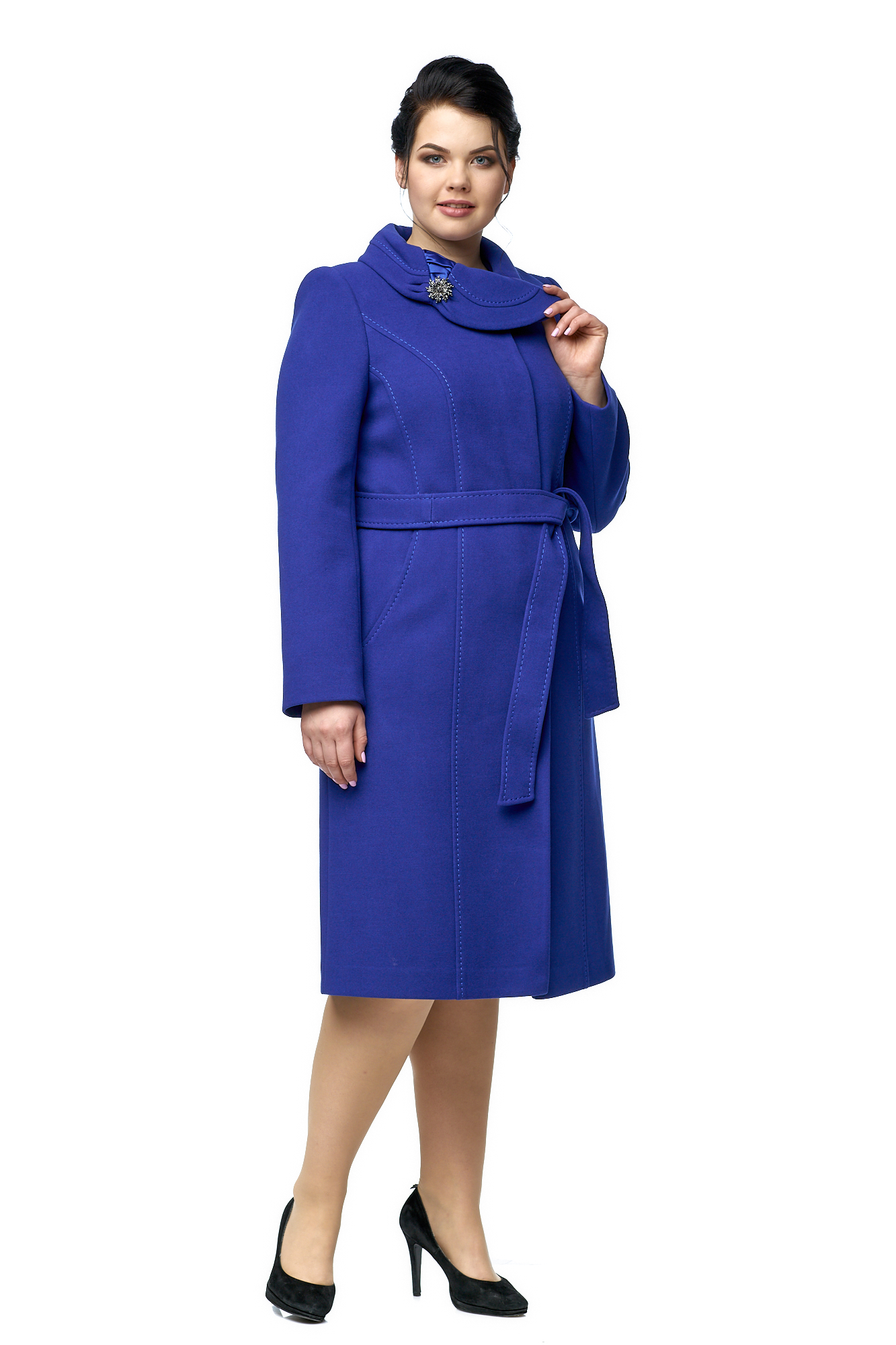 Женское пальто из текстиля с воротником МОСМЕХА синий 8001019 