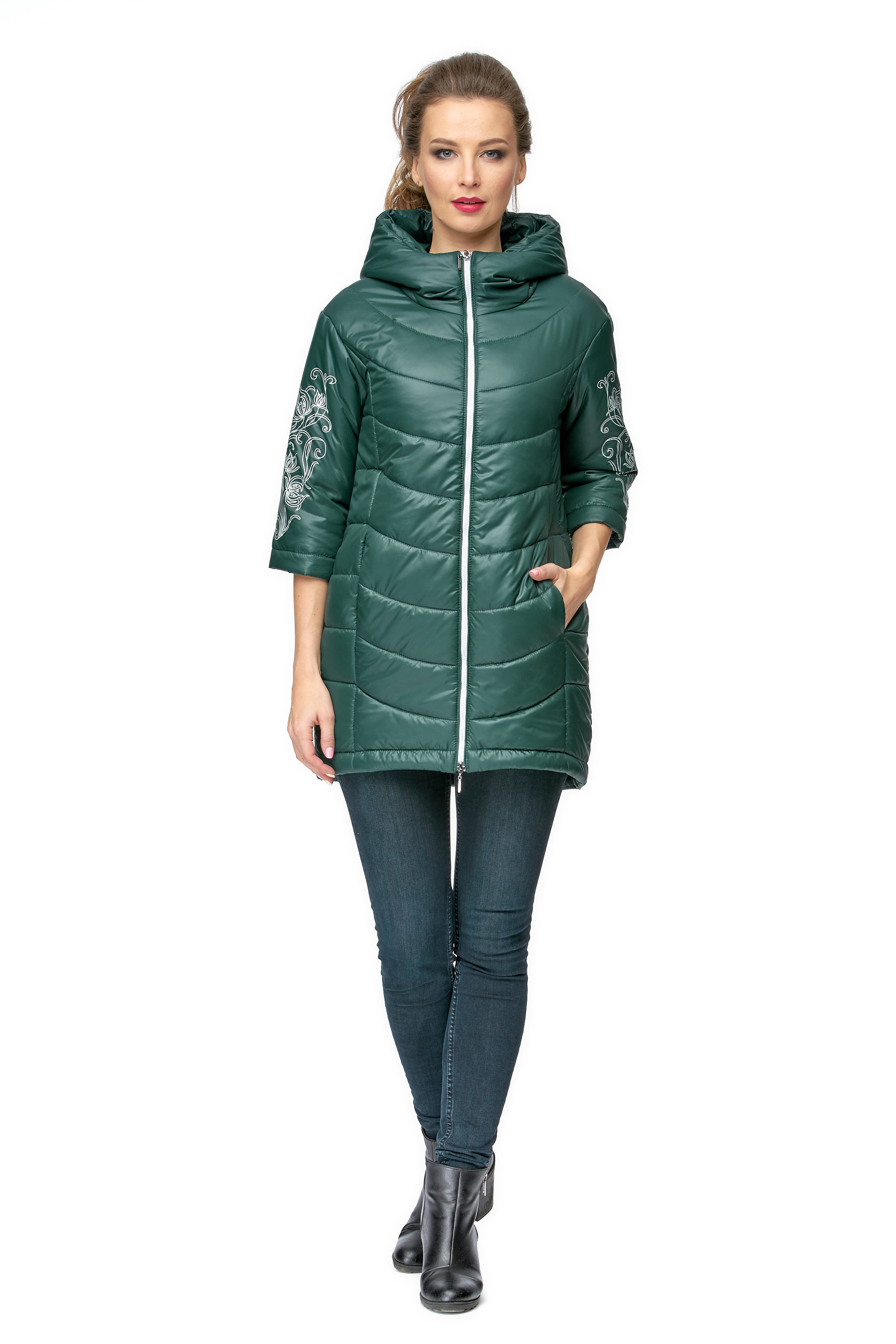 Куртка женская из текстиля с капюшоном МОСМЕХА зеленый 8001024 
