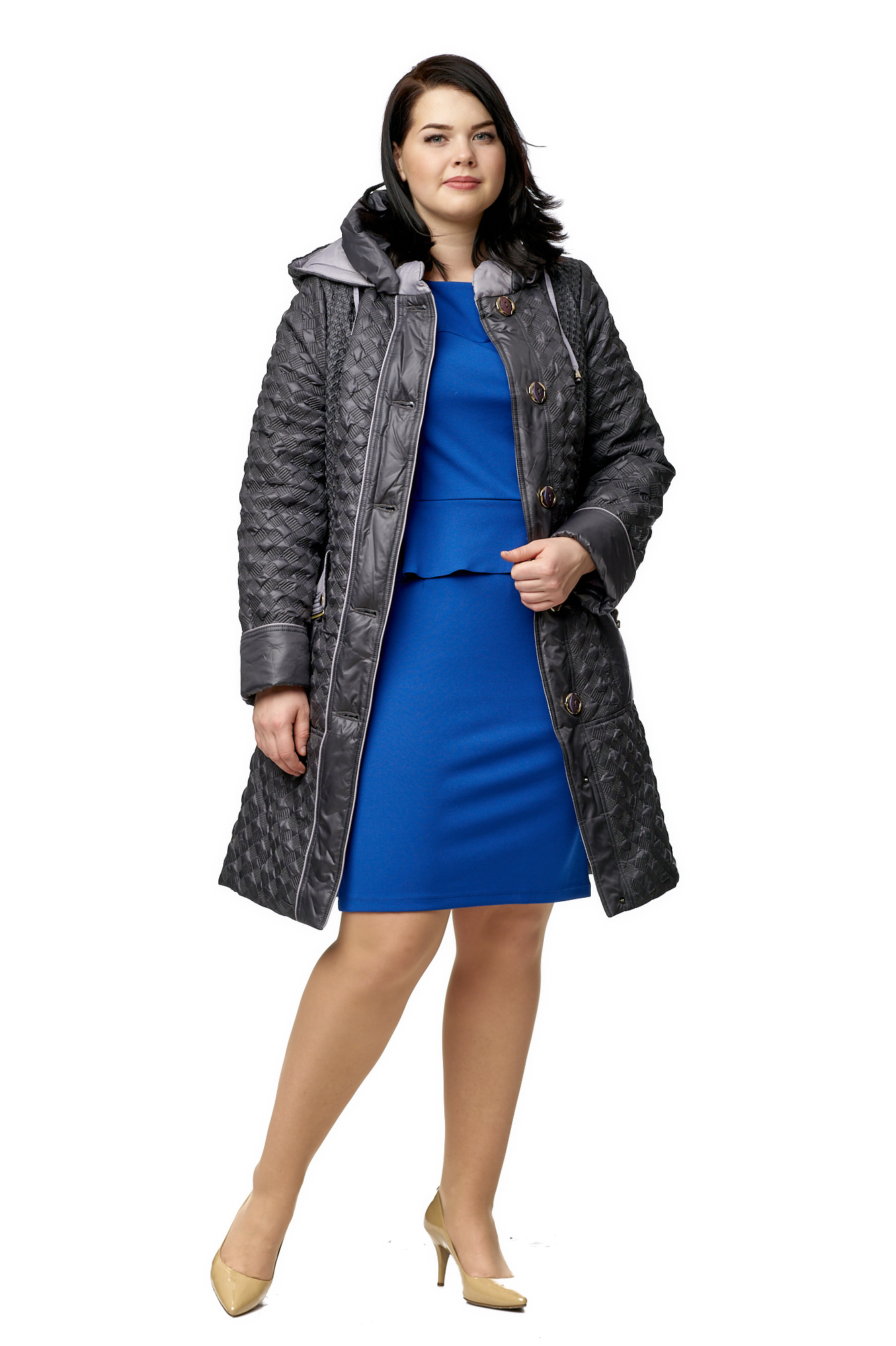 Женское пальто из текстиля с капюшоном МОСМЕХА серый 8009960 