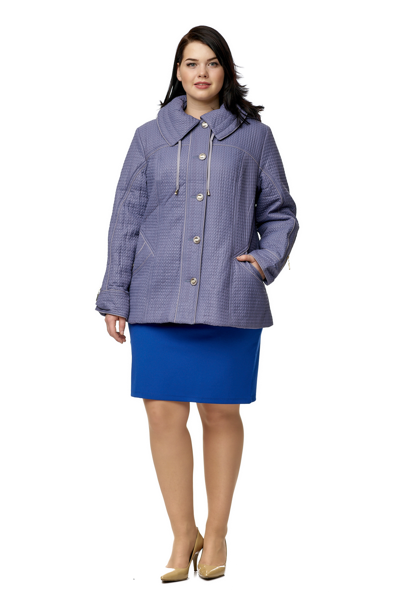 Куртка женская из текстиля с воротником МОСМЕХА голубой 8010554 