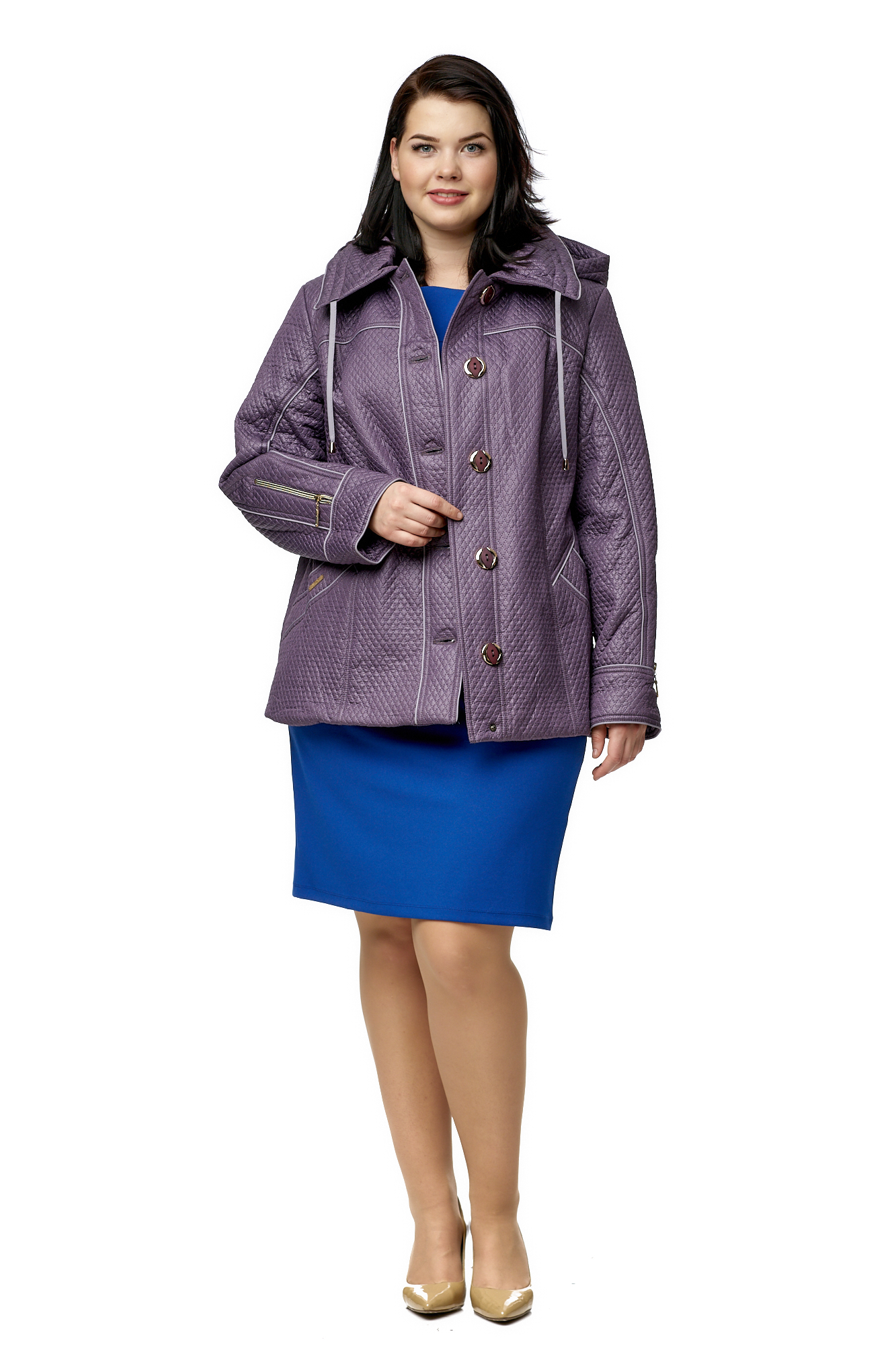 Куртка женская из текстиля с капюшоном МОСМЕХА фиолетового цвета