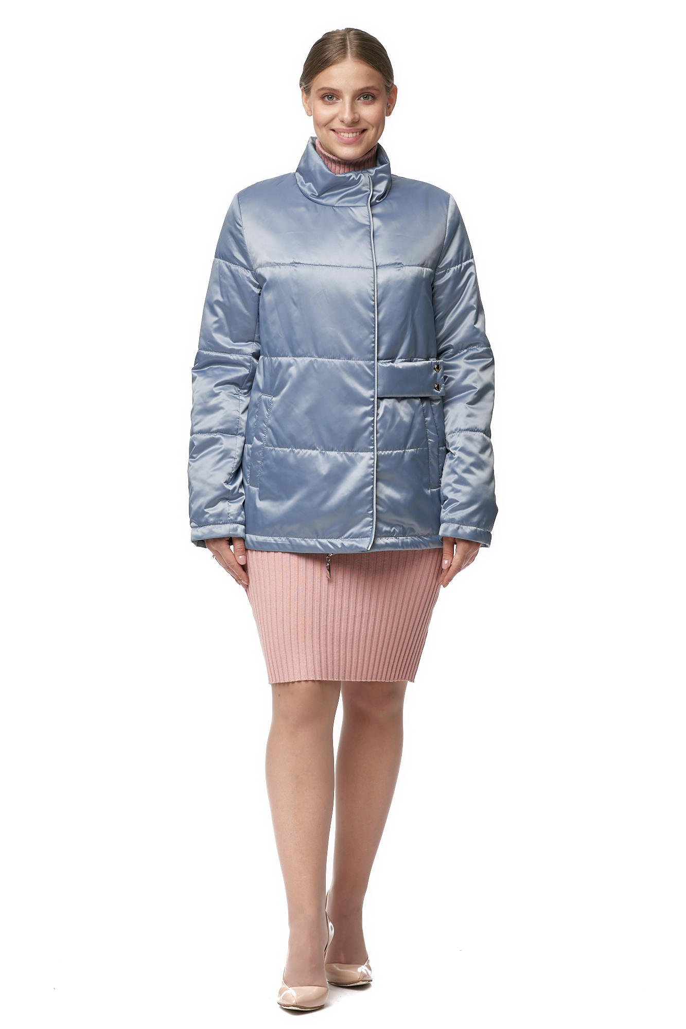 Куртка женская из текстиля с воротником МОСМЕХА голубой 8012342 