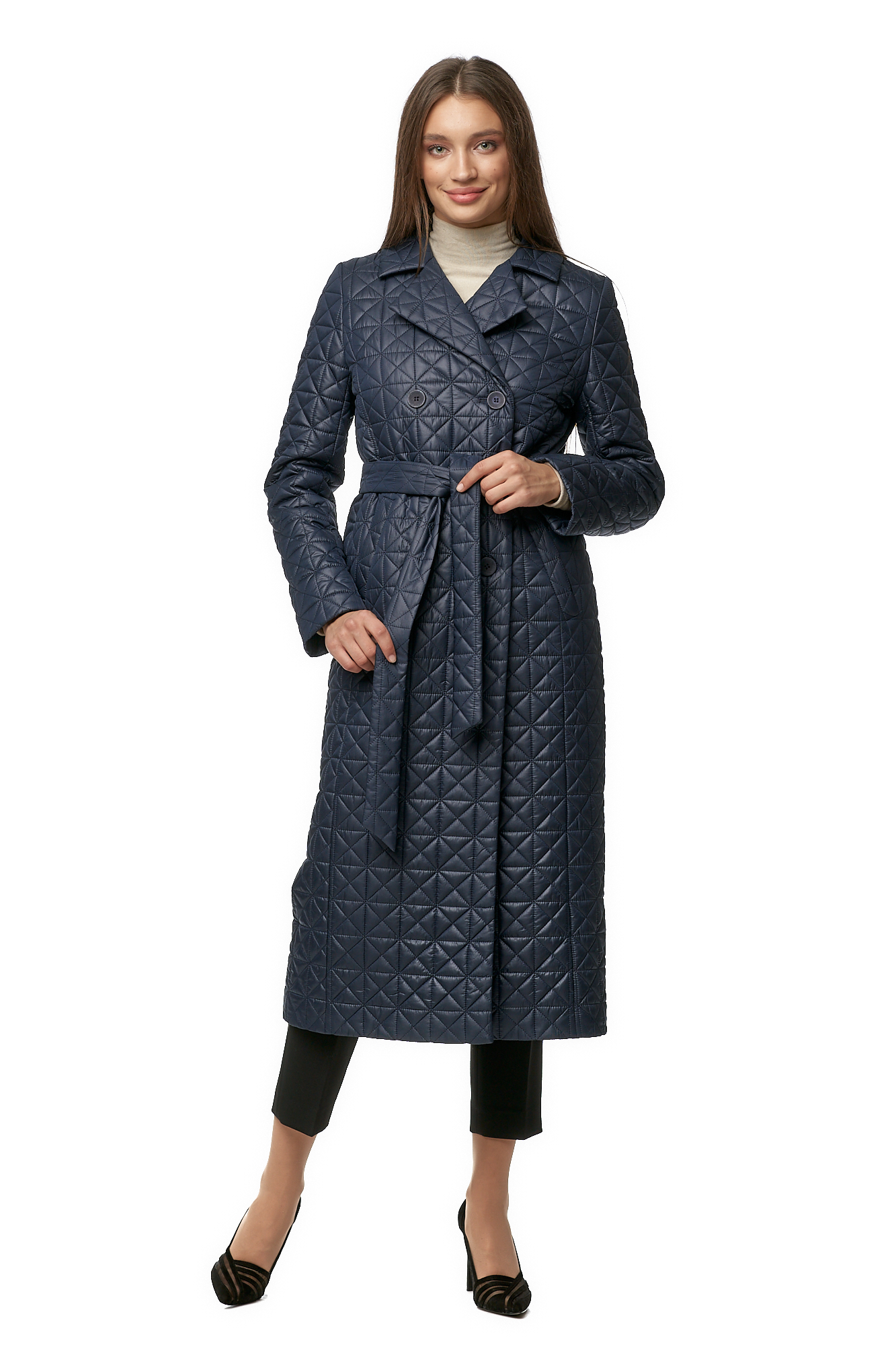 Женское пальто из текстиля с воротником МОСМЕХА синий 8013516 
