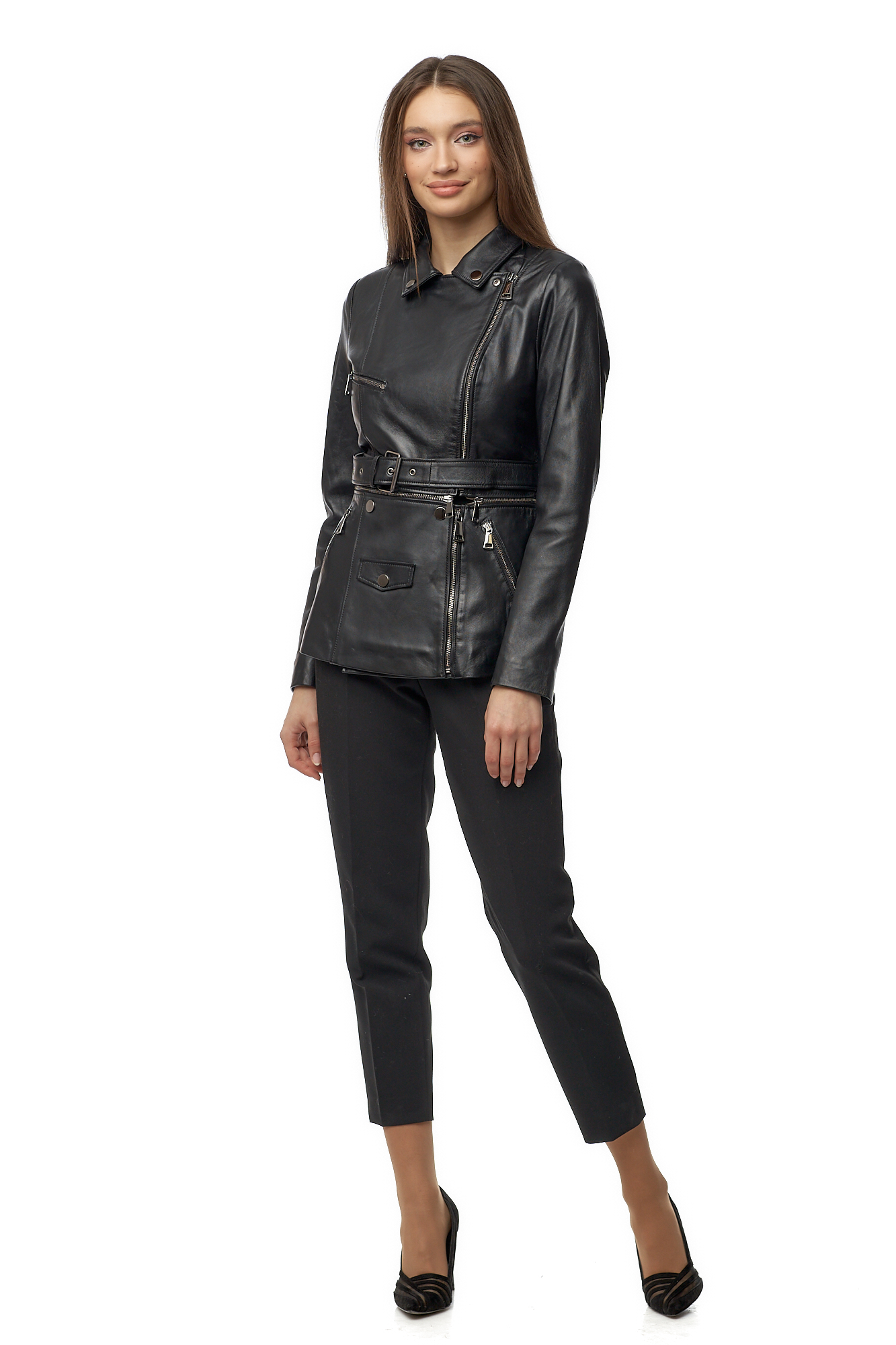 Женская кожаная куртка из натуральной кожи с воротником МОСМЕХА черный 8014521 