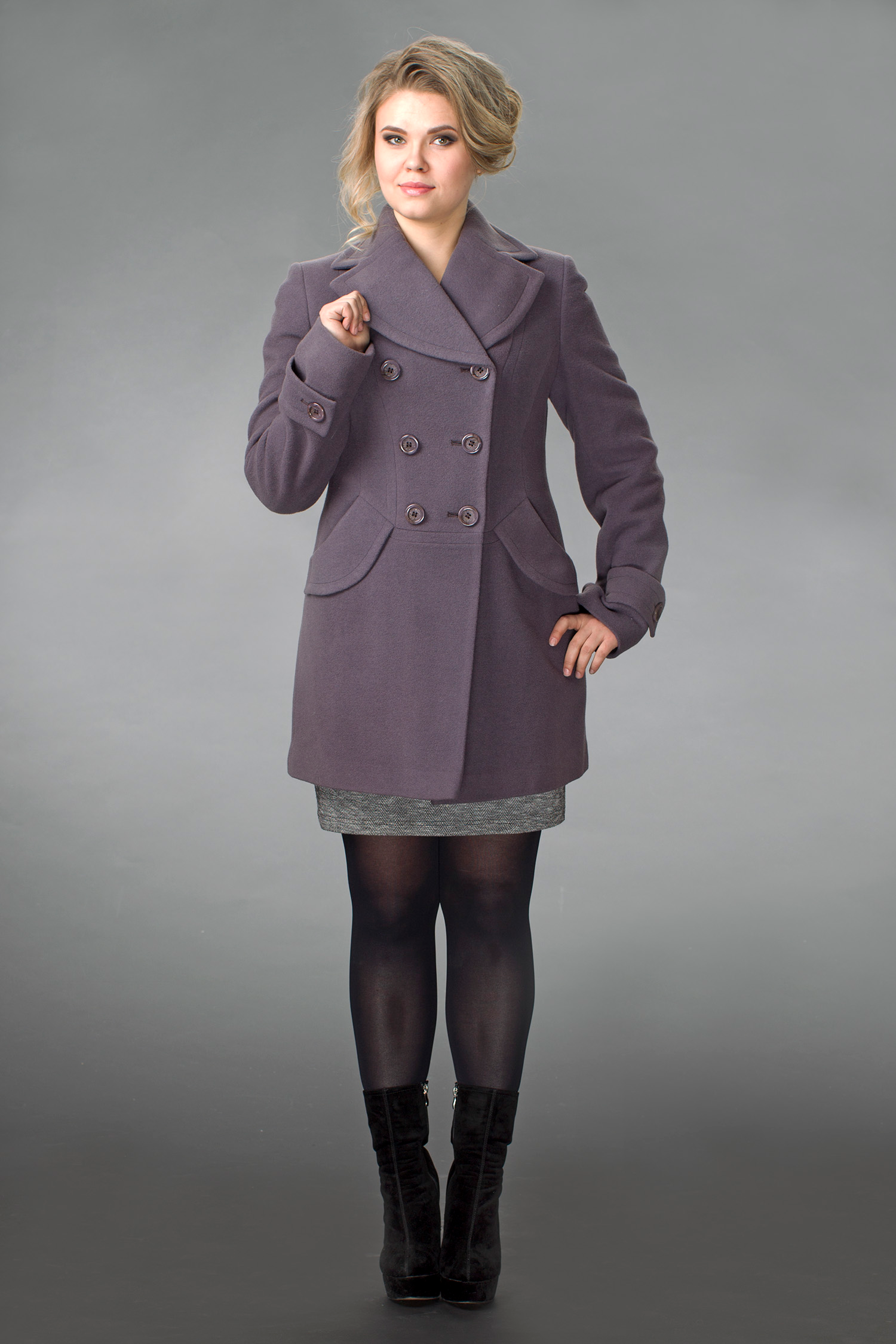 Женское пальто из текстиля с воротником МОСМЕХА фиолетовый 8015916 