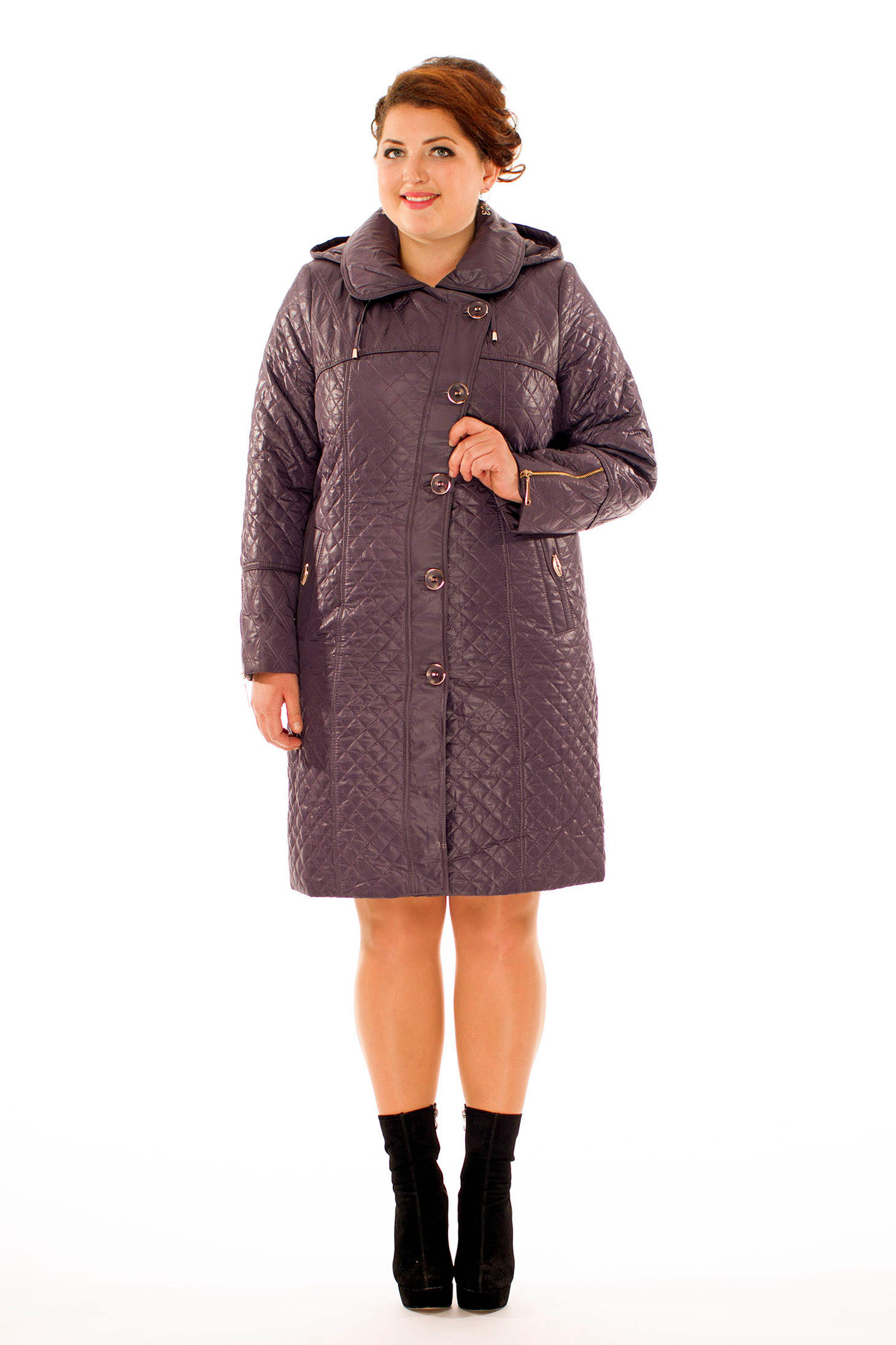 Женское пальто из текстиля с капюшоном МОСМЕХА фиолетовый 8015920 
