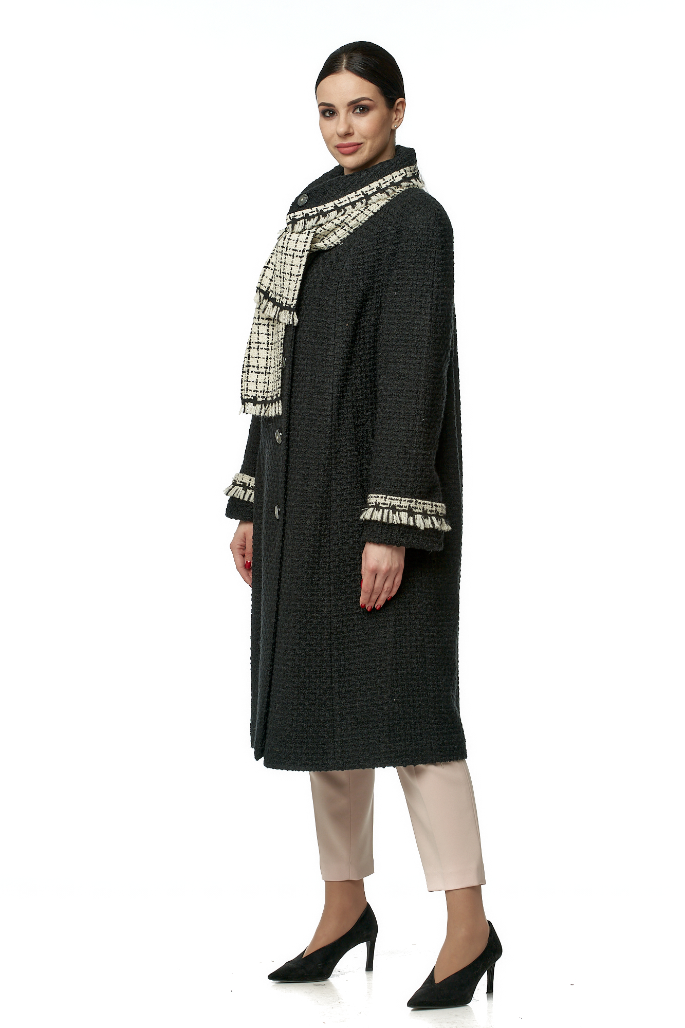 Женское пальто из текстиля с воротником МОСМЕХА серый 8016125 
