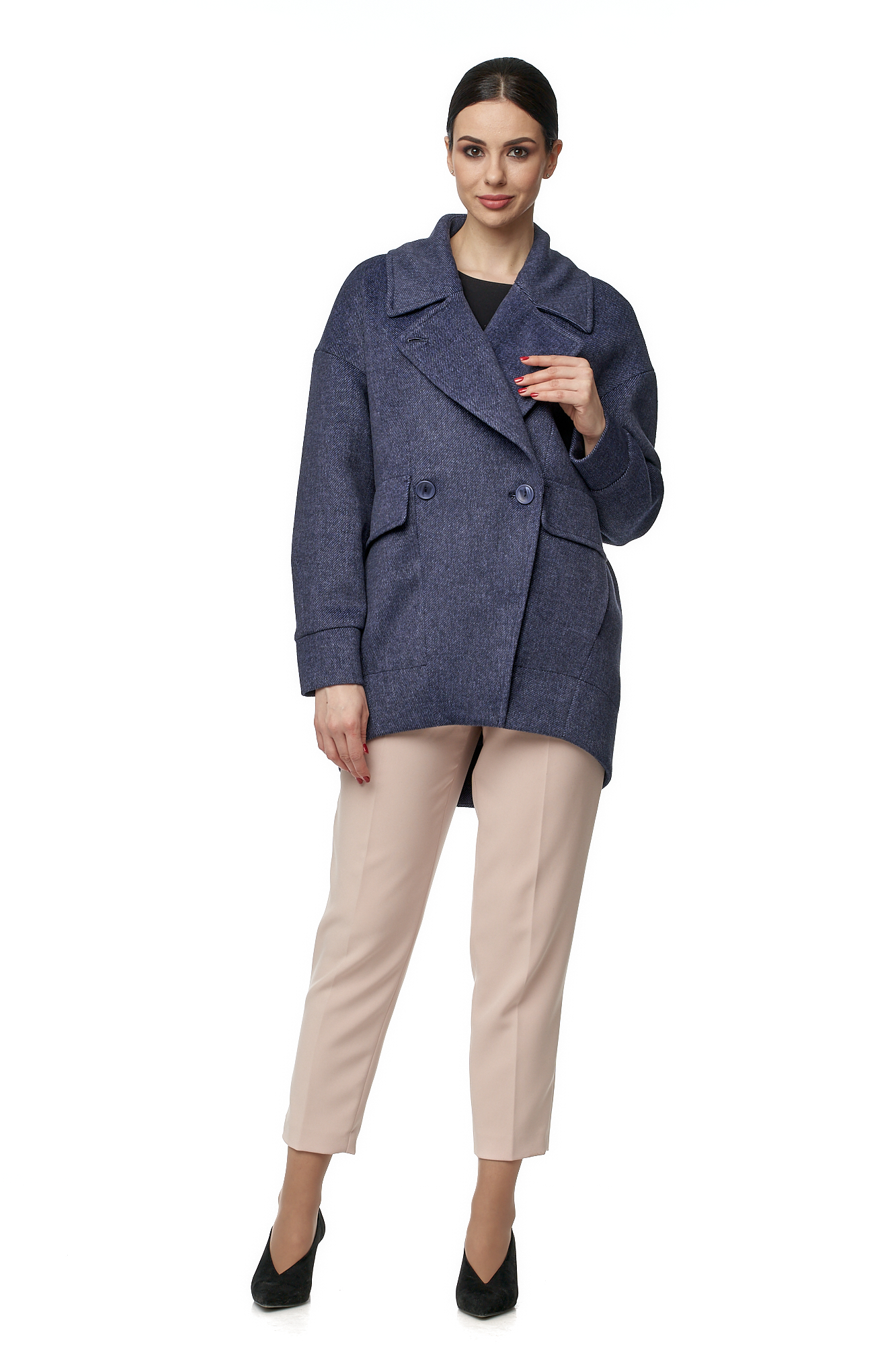 Женское пальто из текстиля с воротником МОСМЕХА синий 8016263 