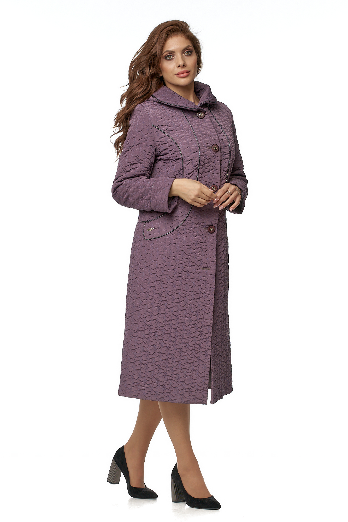 

Женское пальто из текстиля с капюшоном, Розовый