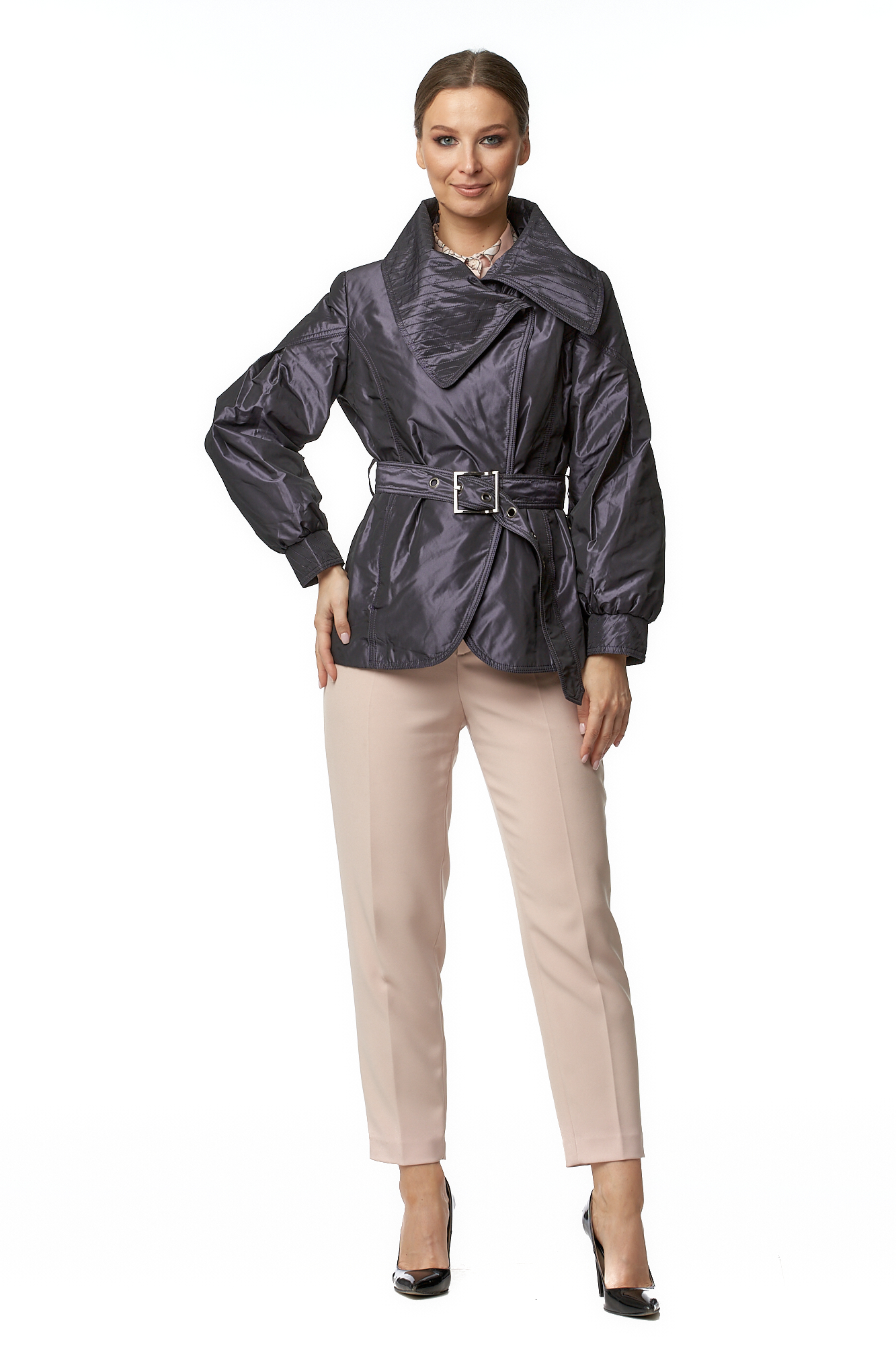 Куртка женская из текстиля с воротником МОСМЕХА фиолетовый 8017216 