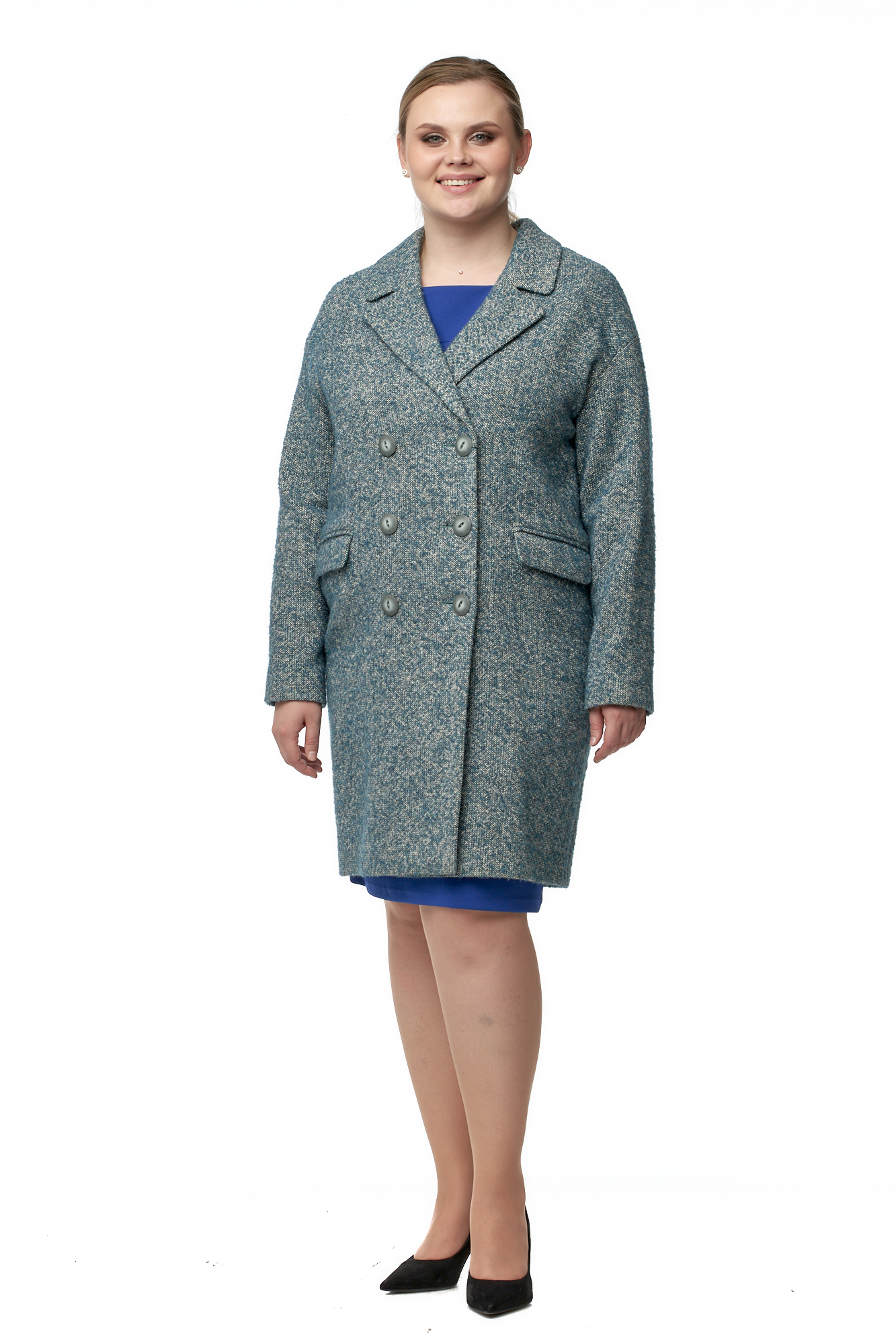 Женское пальто из текстиля с воротником МОСМЕХА голубого цвета