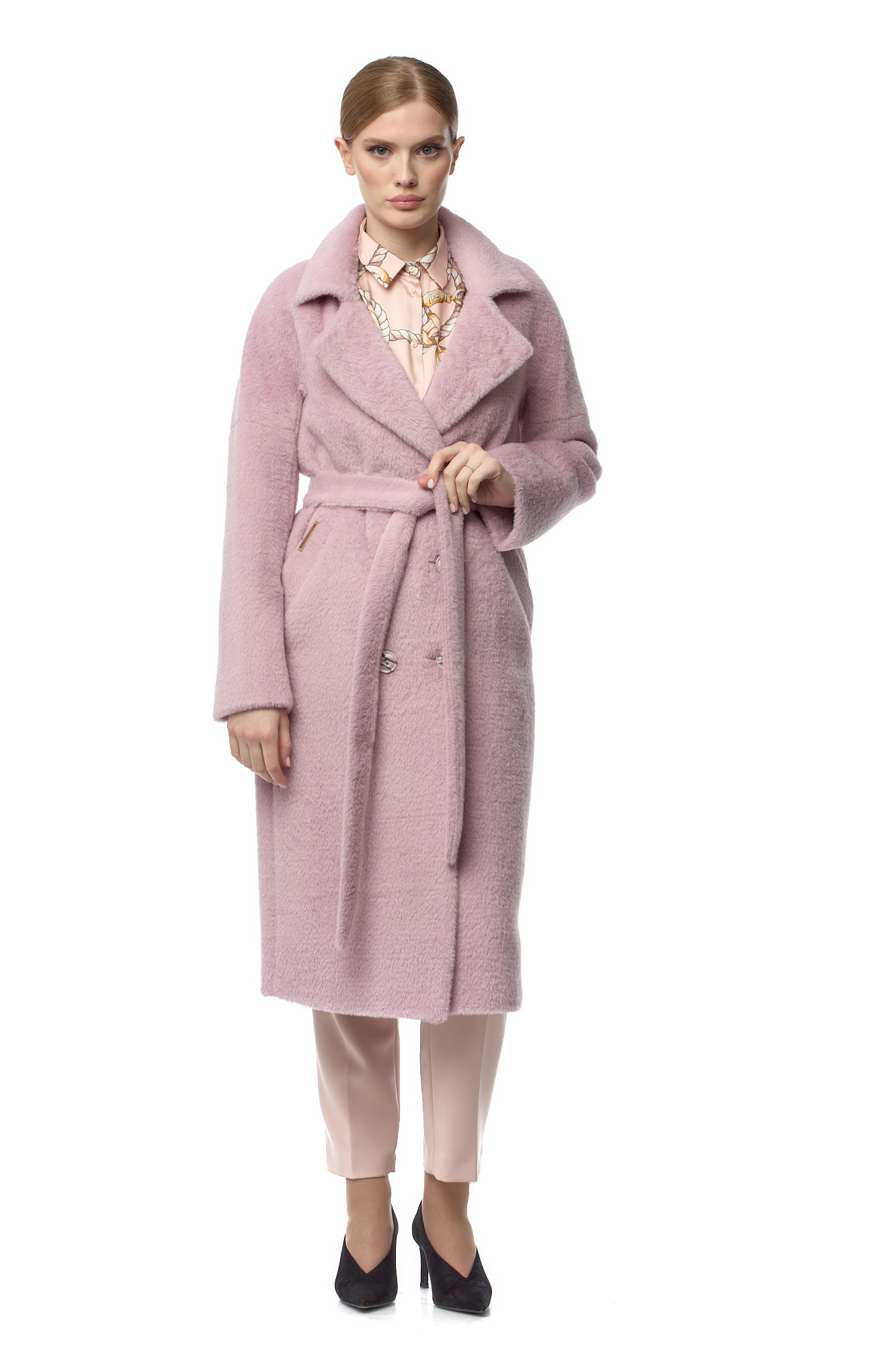Женское пальто из текстиля с воротником МОСМЕХА Фиолетовый 8021463 