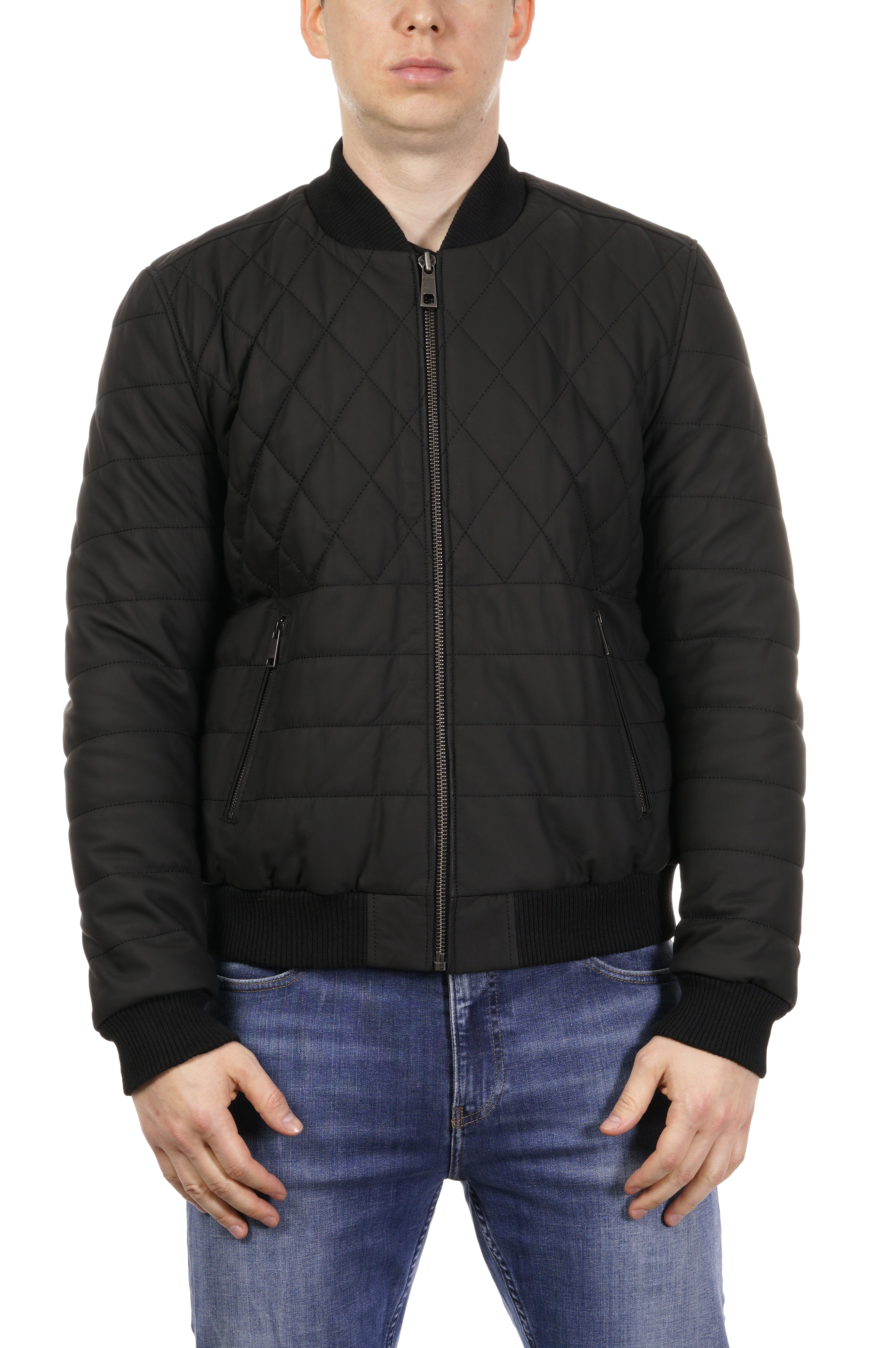 Мужская кожаная куртка из натуральной кожи с воротником МОСМЕХА Черный 8021543 