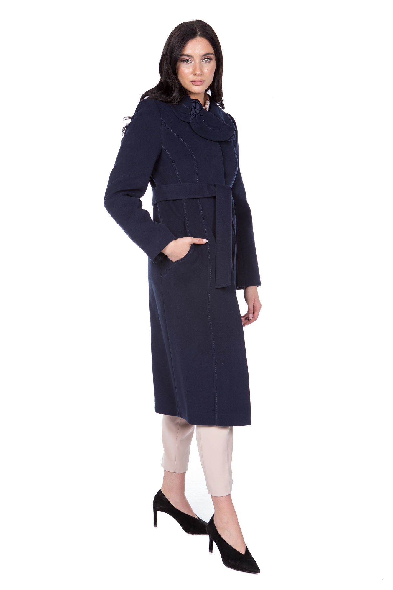 Женское пальто из текстиля с воротником фото 2