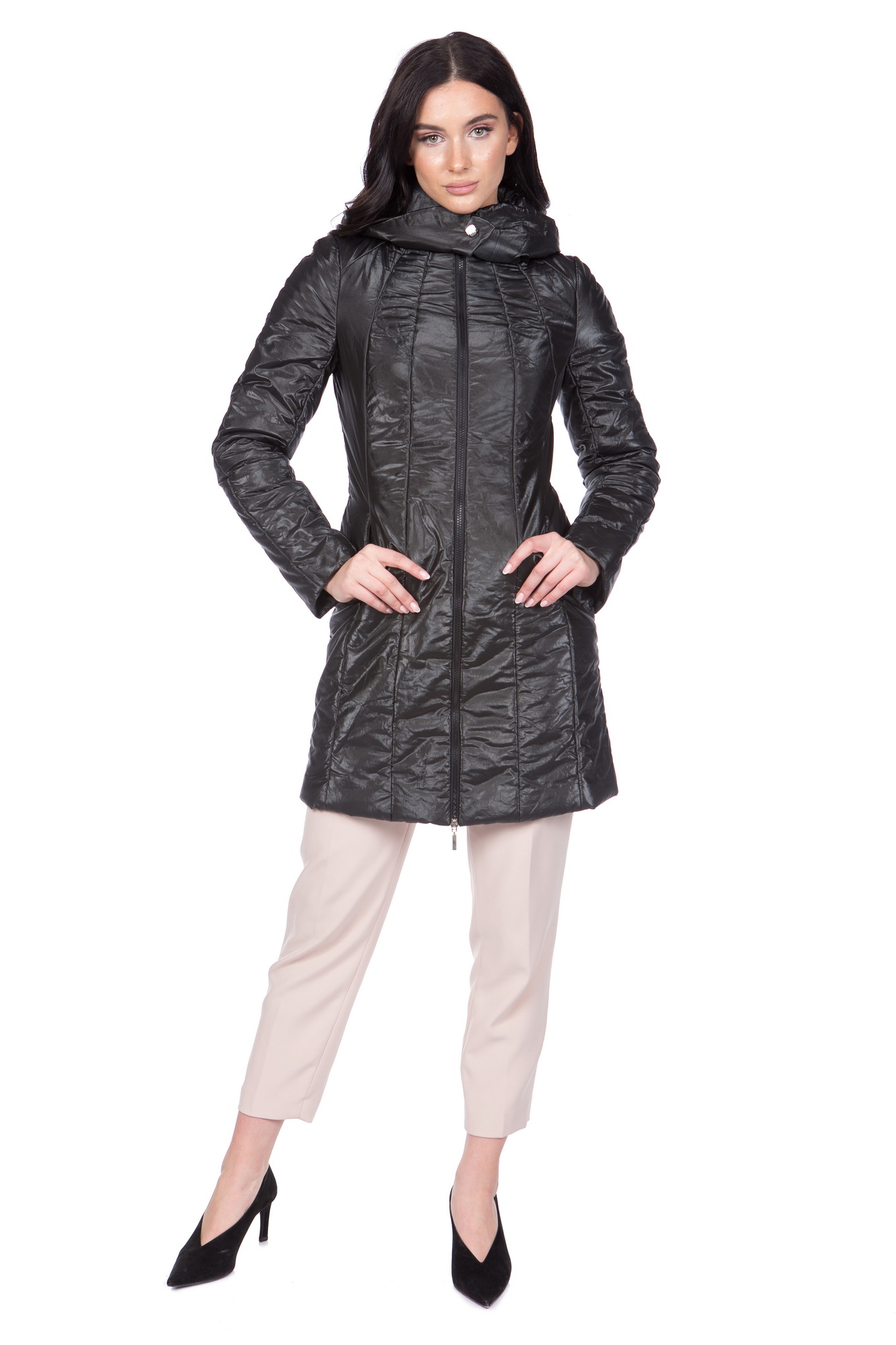 Женское пальто из текстиля с капюшоном фото 2