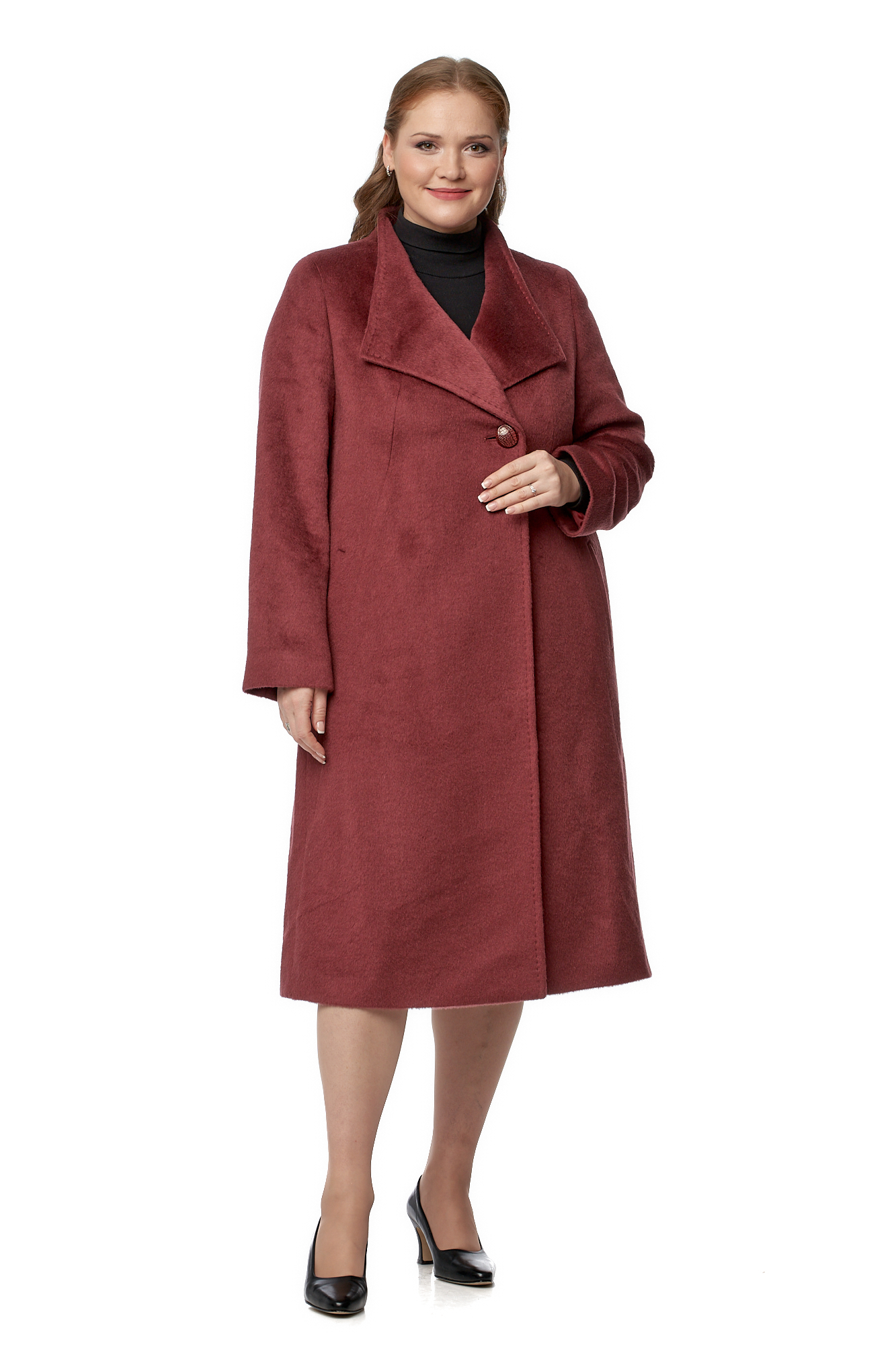 

Женское пальто из текстиля с воротником, Красный