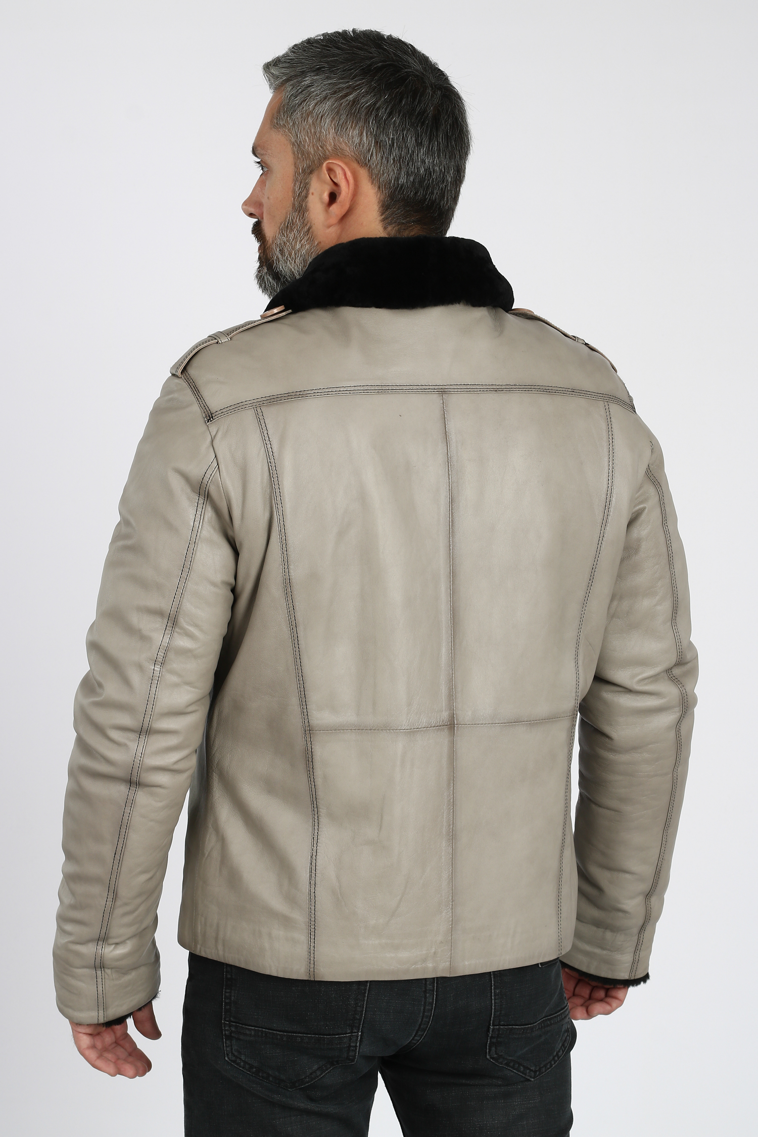 Мужская кожаная куртка из натуральной кожи на меху с воротником, без отделки