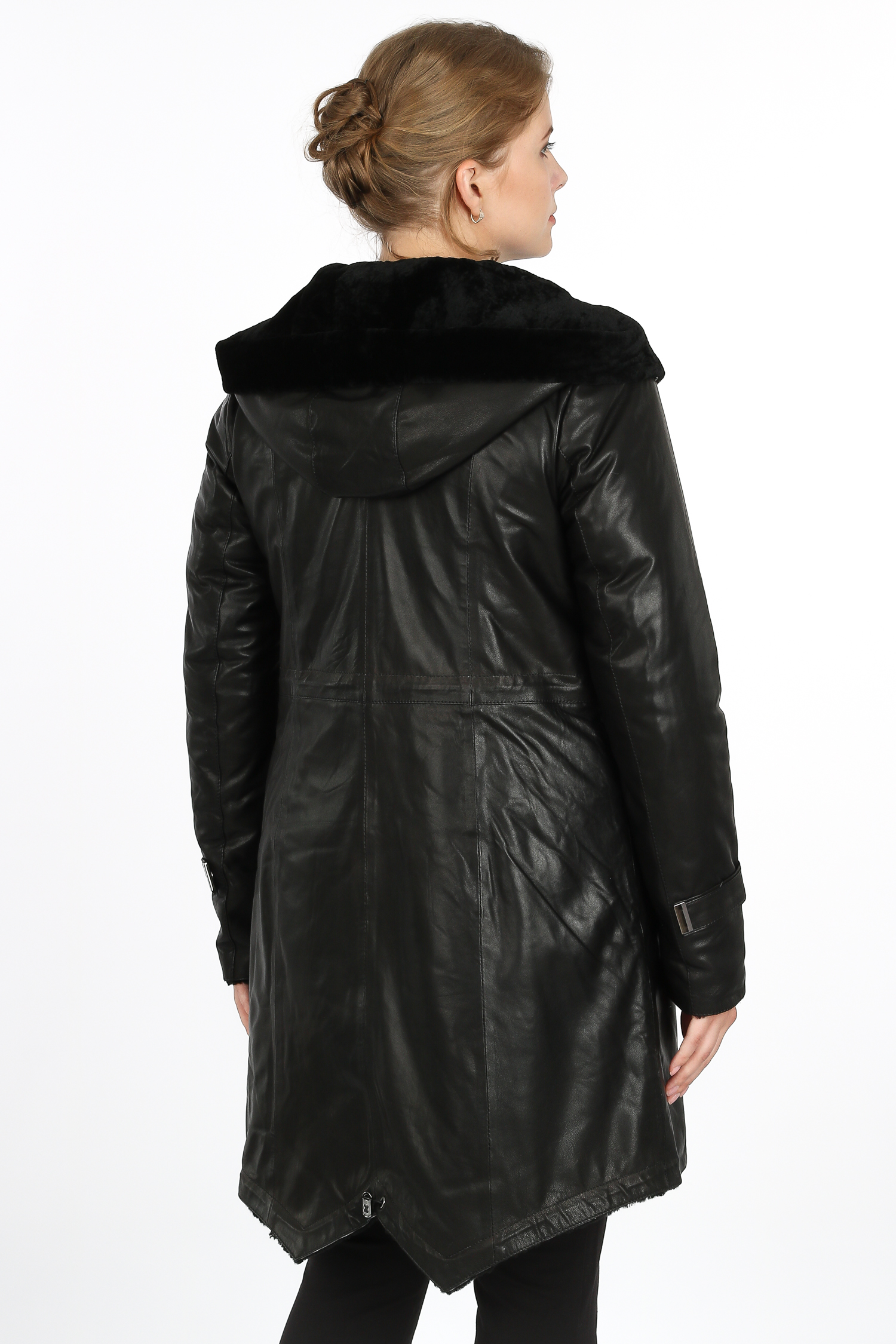Женская кожаная куртка из натуральной кожи на меху с капюшоном, без отделки
