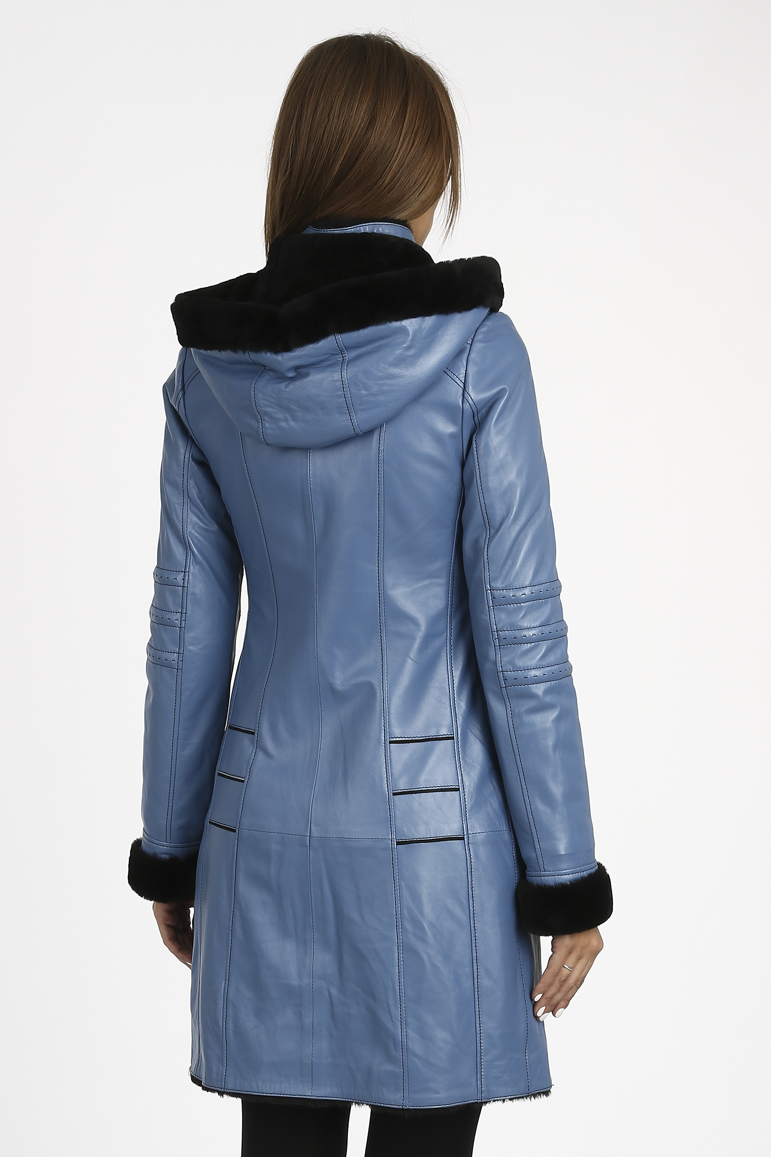 Женская кожаная куртка из натуральной кожи на меху с капюшоном, без отделки