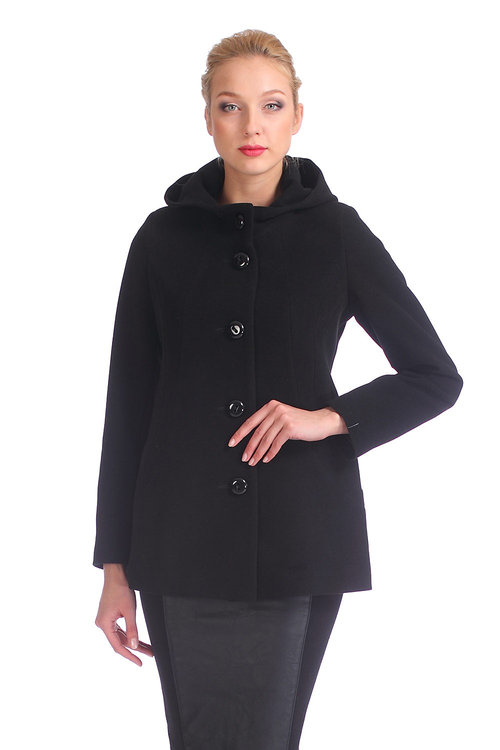 Женское пальто из текстиля с капюшоном от МОСМЕХА